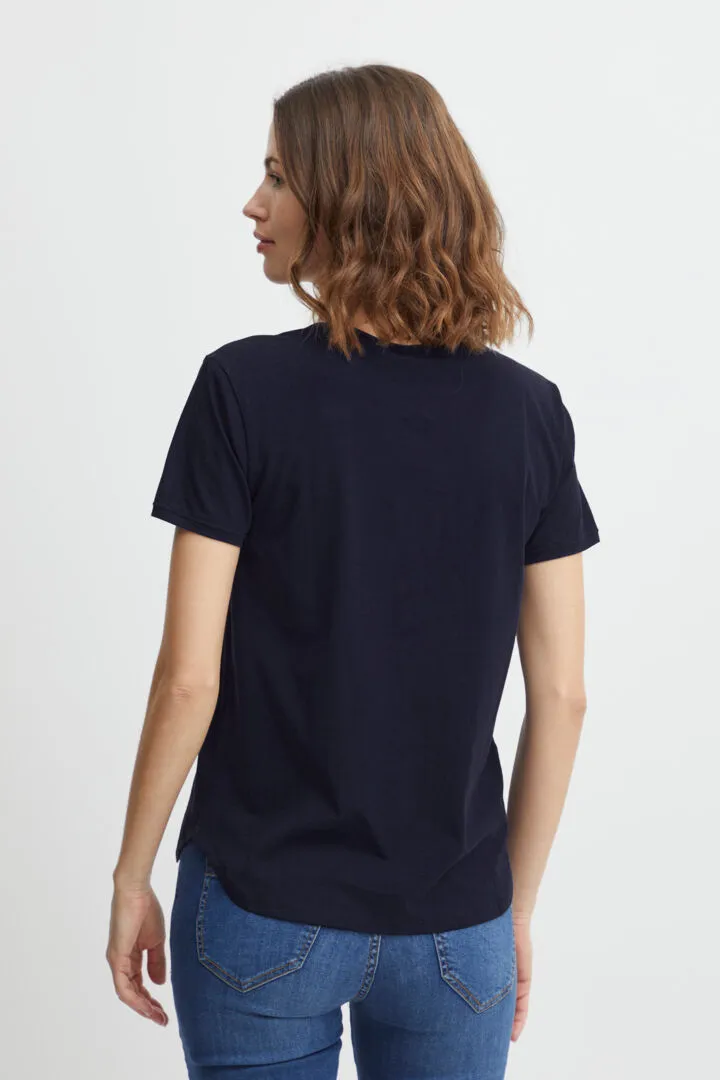 1761- Tee with Flower design- Navy- Fransa