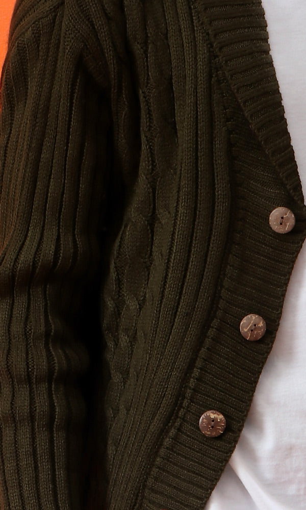 41766 Chunky Ribbed Knit Dark Olive Basic Cardigan