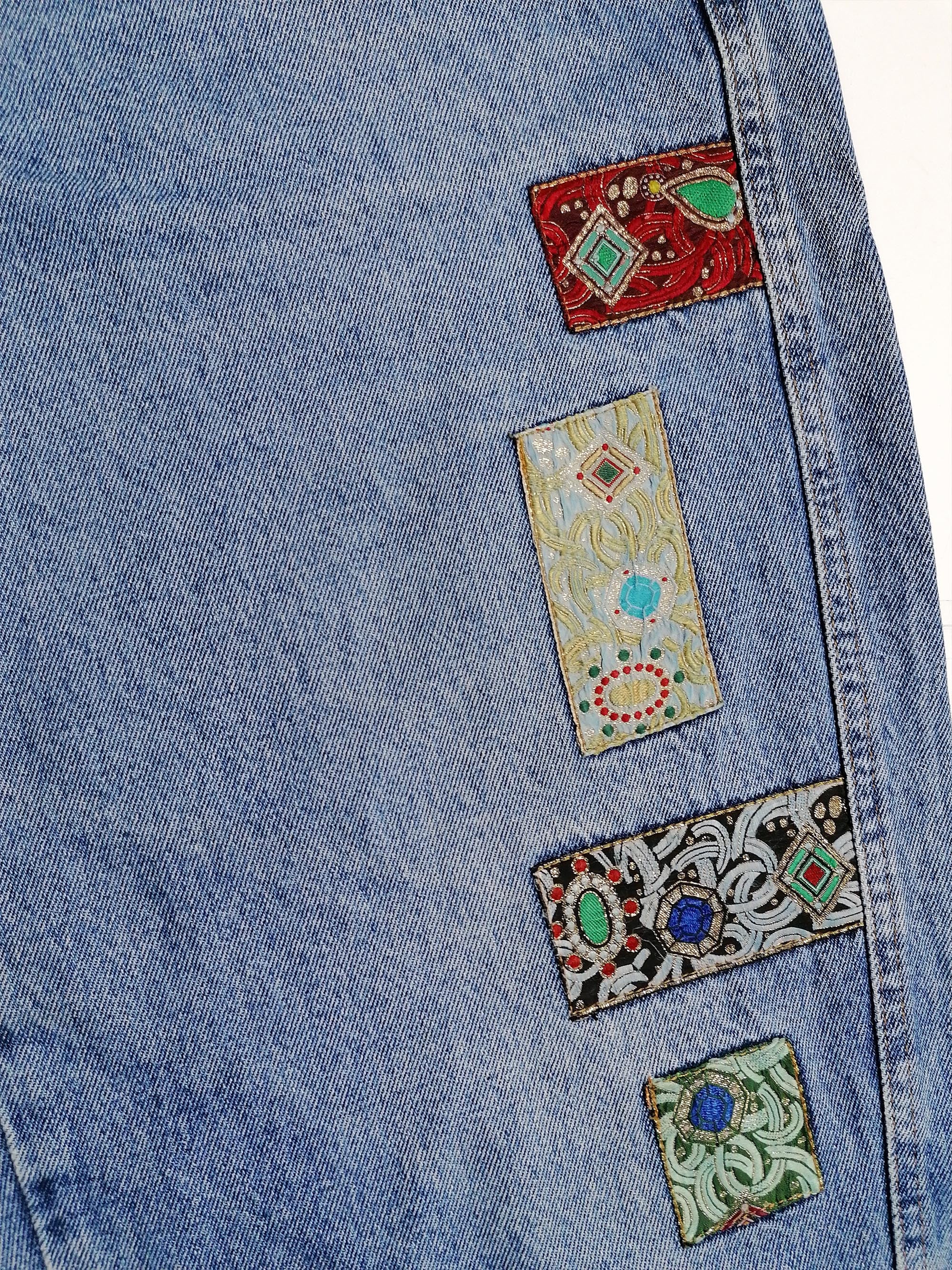 80's JACK & SONS High Waist Embroidery Patch Baggy Jeans - M-L (32)