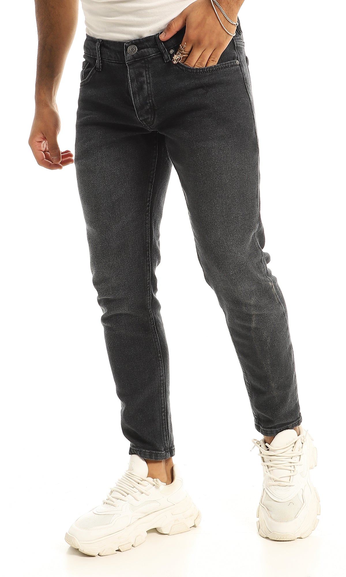 97997 Skinny-Fit Buttoned Jeans - Charcoal