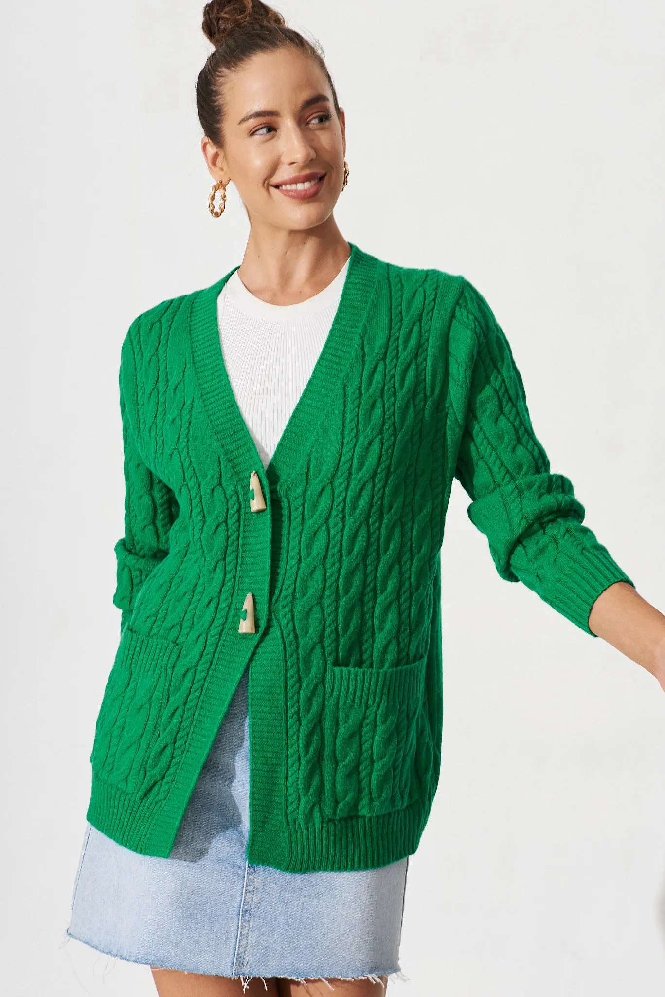 Aberdeen Knit Cardigan In Green Wool Blend