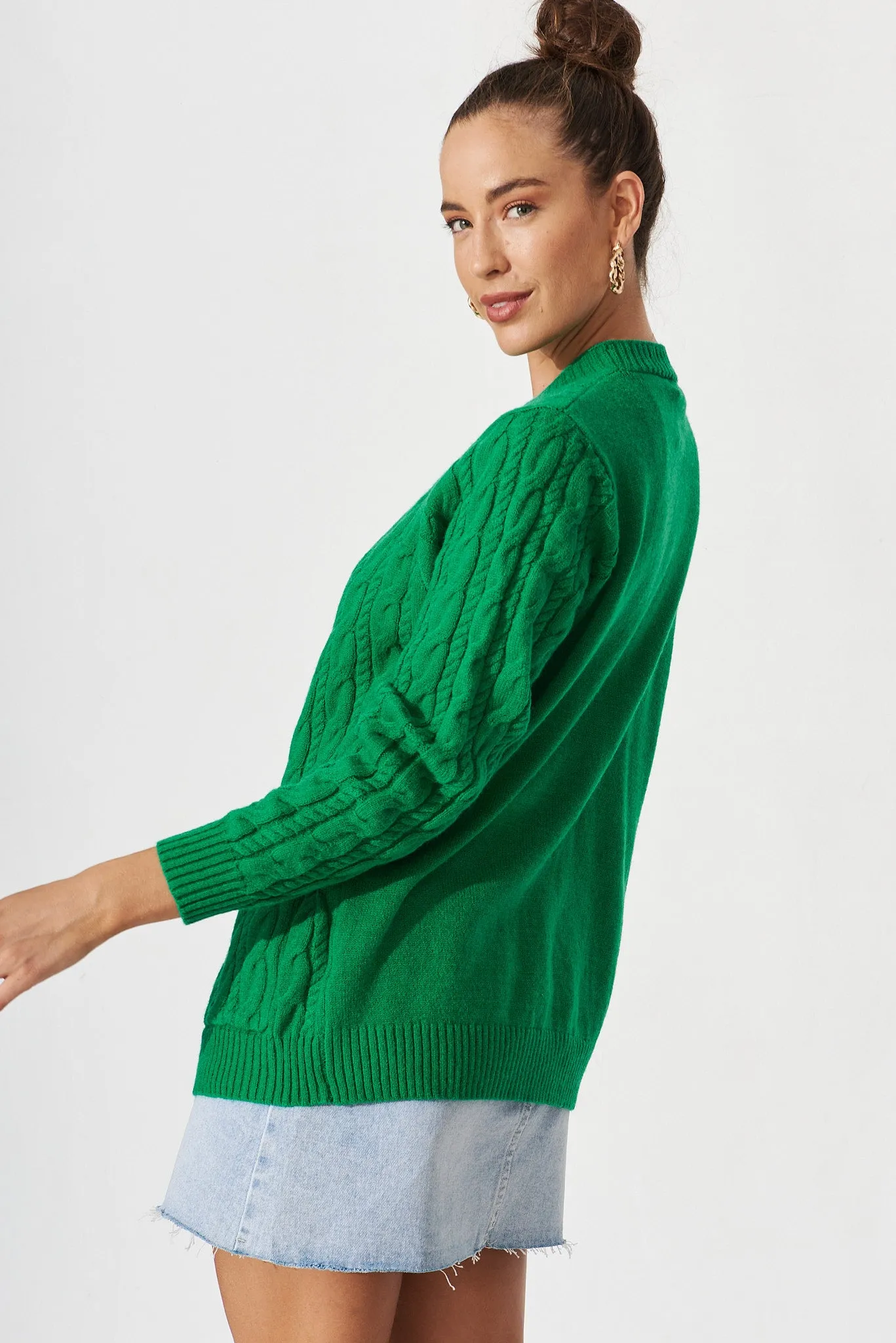 Aberdeen Knit Cardigan In Green Wool Blend