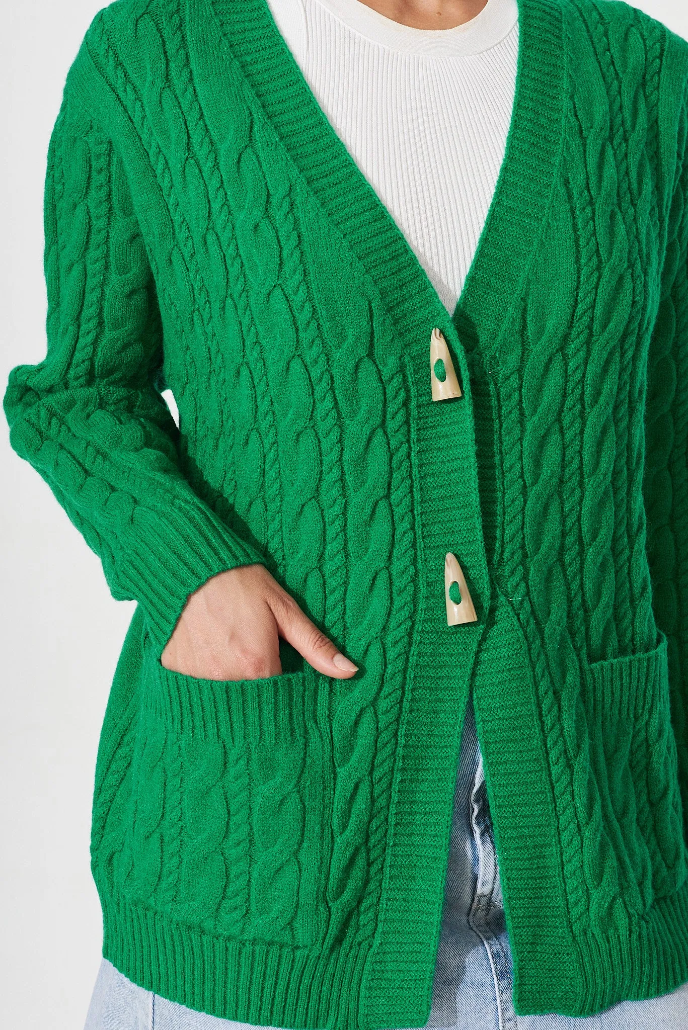 Aberdeen Knit Cardigan In Green Wool Blend