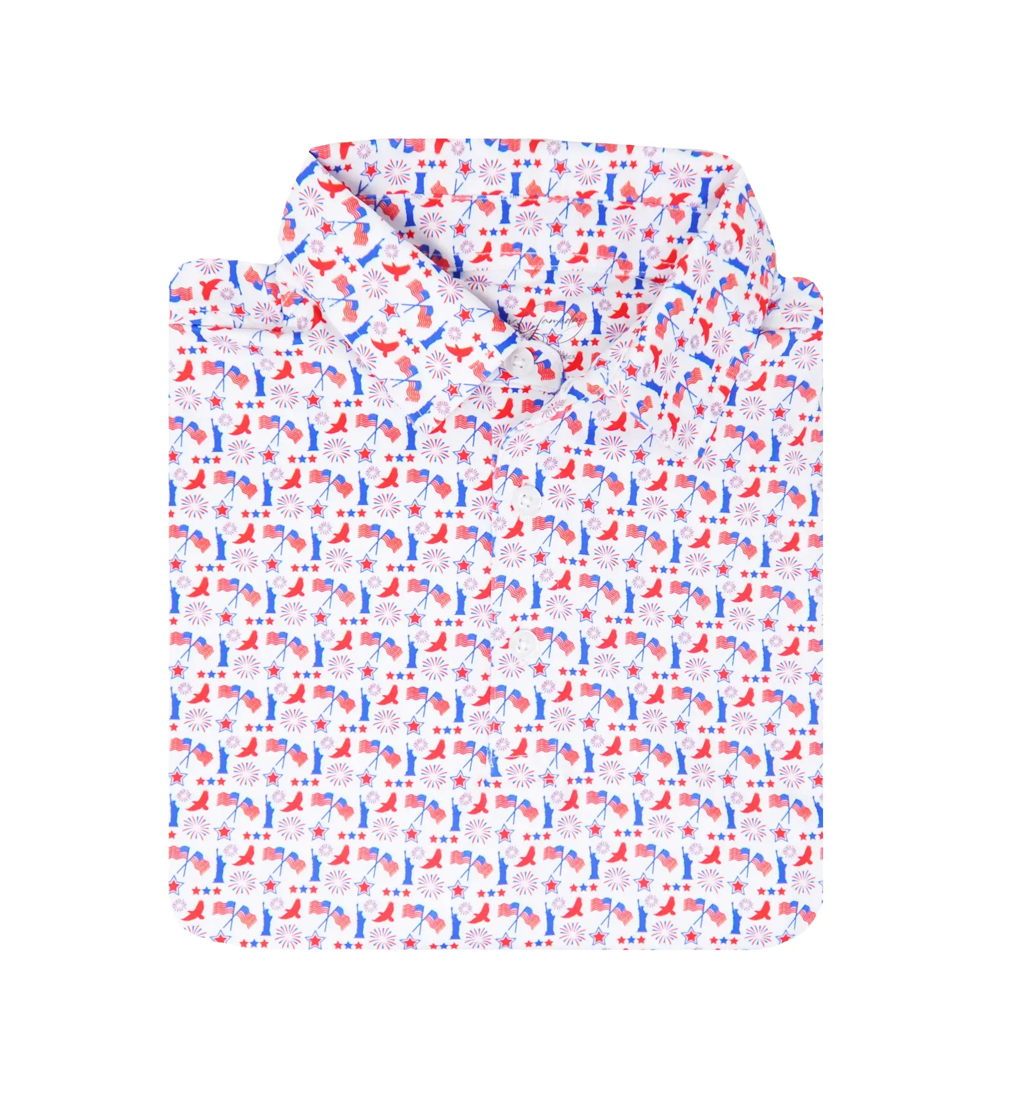 Albatross Polo - White w/ All-Over Americana Print