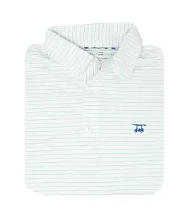 Albatross Polo - White w/ Solid Seaglass Stripes