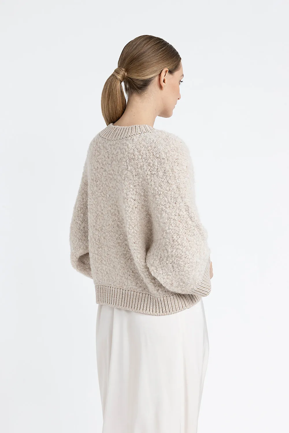 Alpaca wool, cashmere, silk and Lurex bouclé cardigan