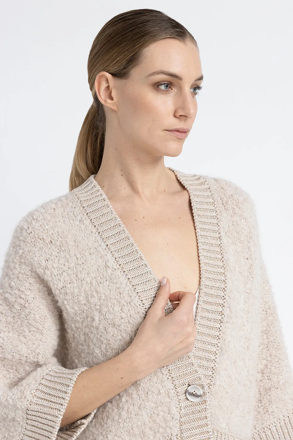 Alpaca wool, cashmere, silk and Lurex bouclé cardigan