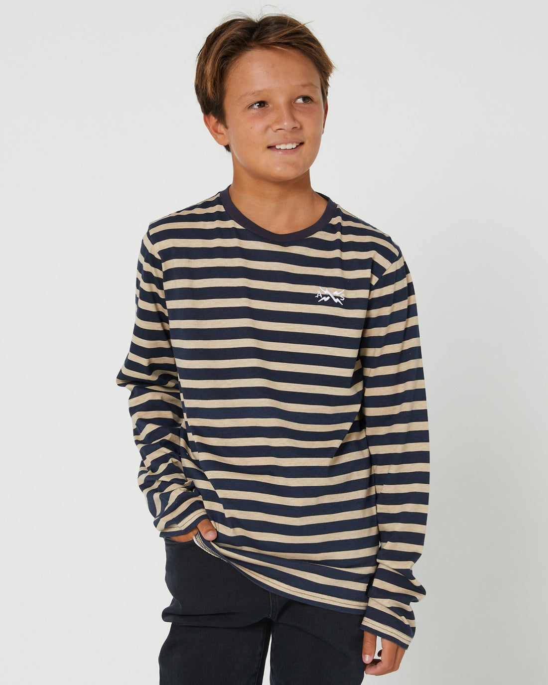 Alphabet Soup Teen Miles Stripe LS Tee Navy/Tan