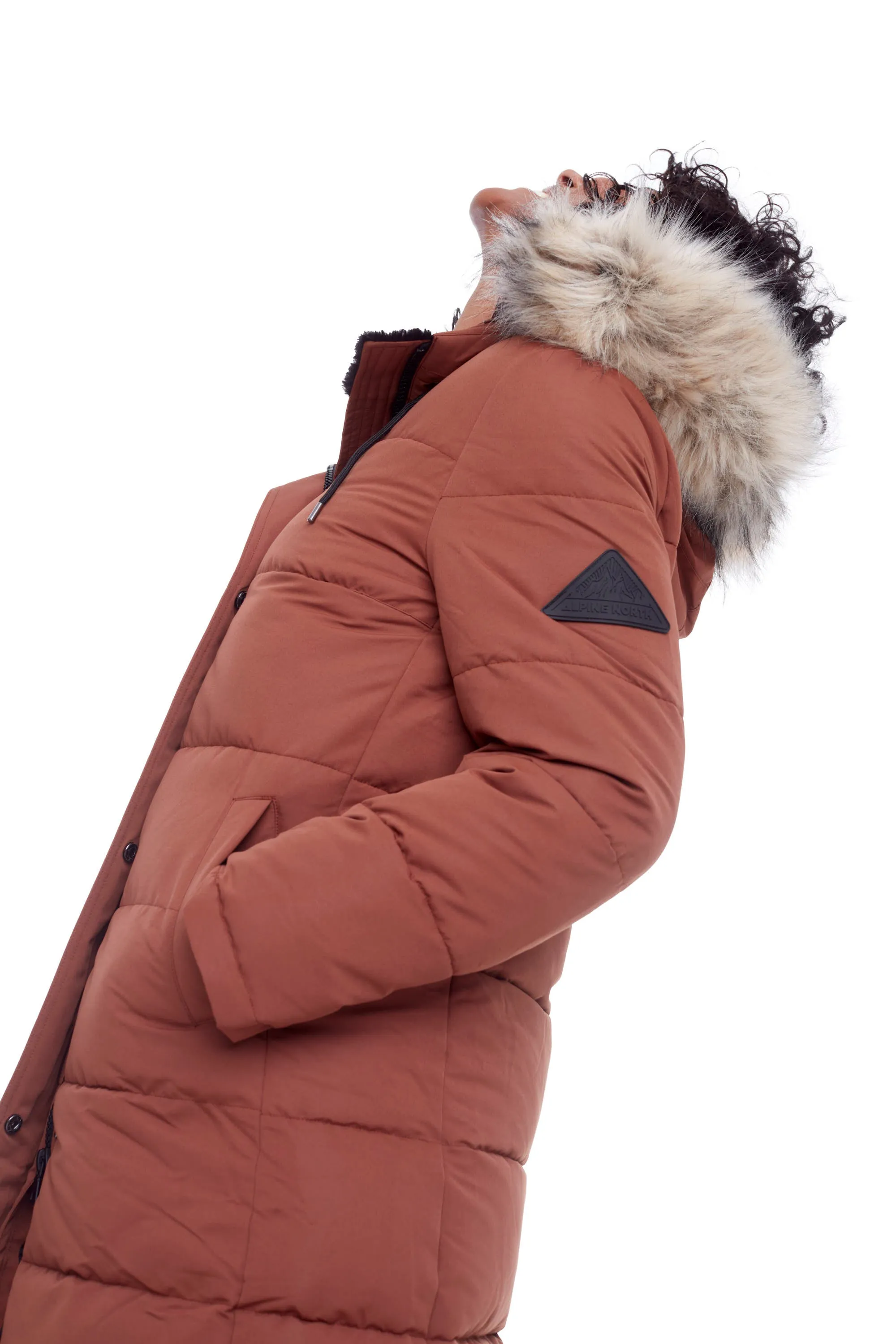 AULAVIK | WOMEN'S VEGAN DOWN (RECYCLED) MID-LENGTH HOODED PARKA COAT, MAPLE