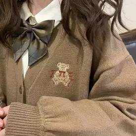 Bear embroidery cardigan sweater