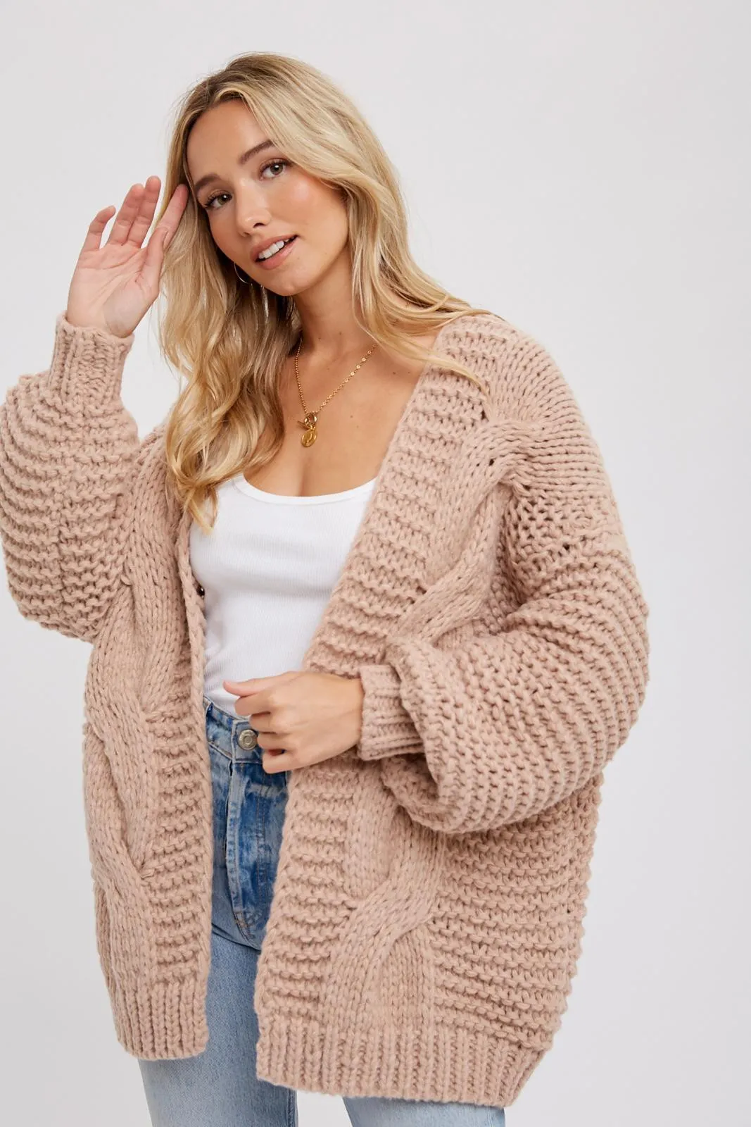 Beige Chunky Knit Cardigan