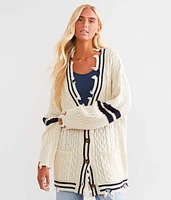 BKE Destructed Varsity Oversized Cardigan Sweater