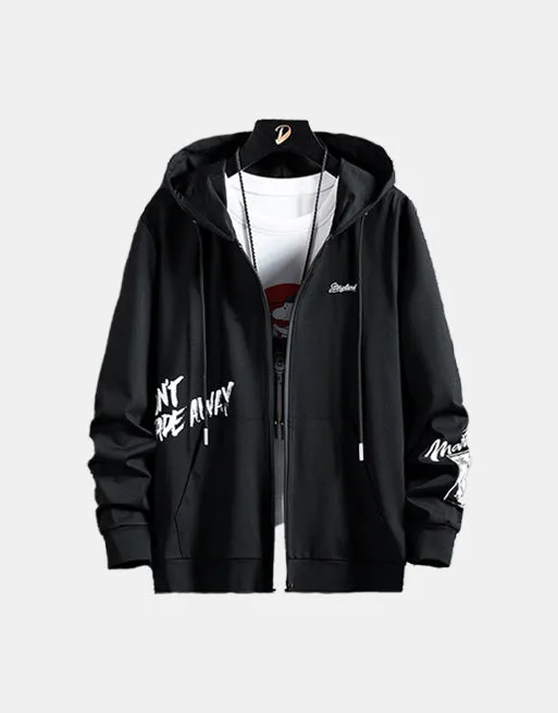 Black Don't Fade Away Printed Zip Hoodie