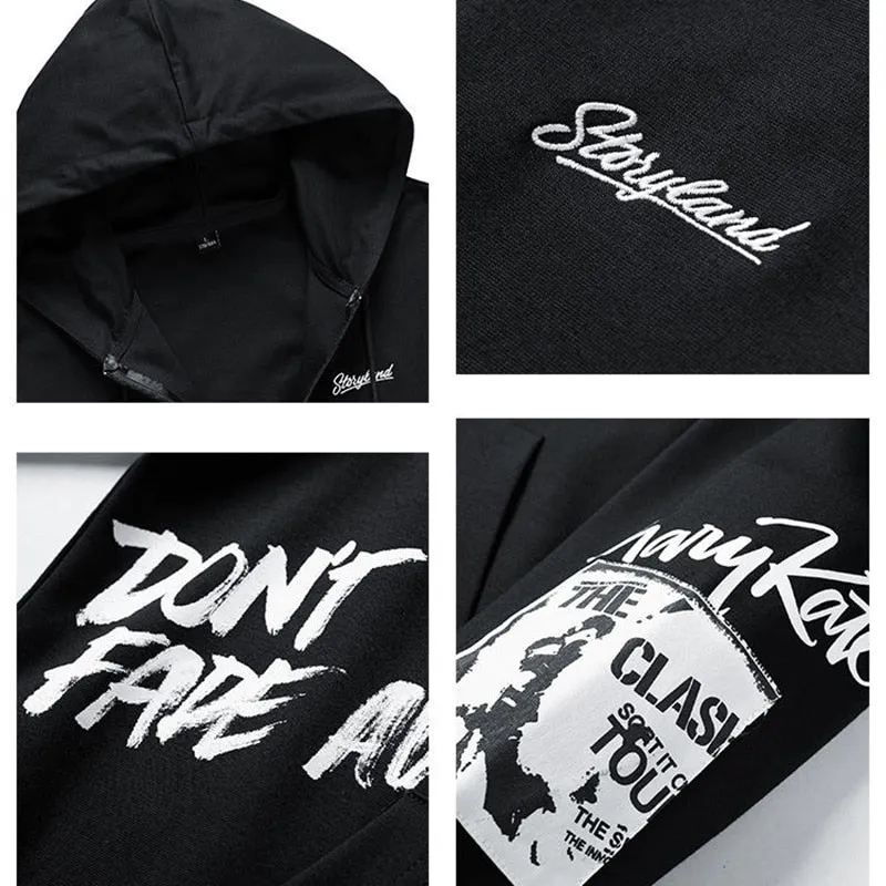 Black Don't Fade Away Printed Zip Hoodie