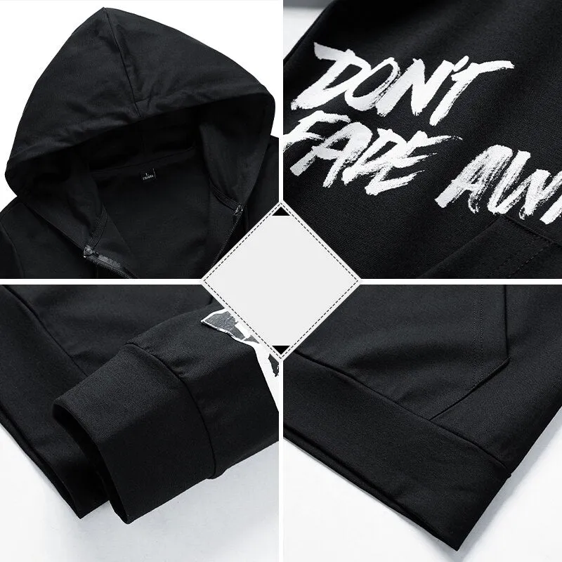 Black Don't Fade Away Printed Zip Hoodie