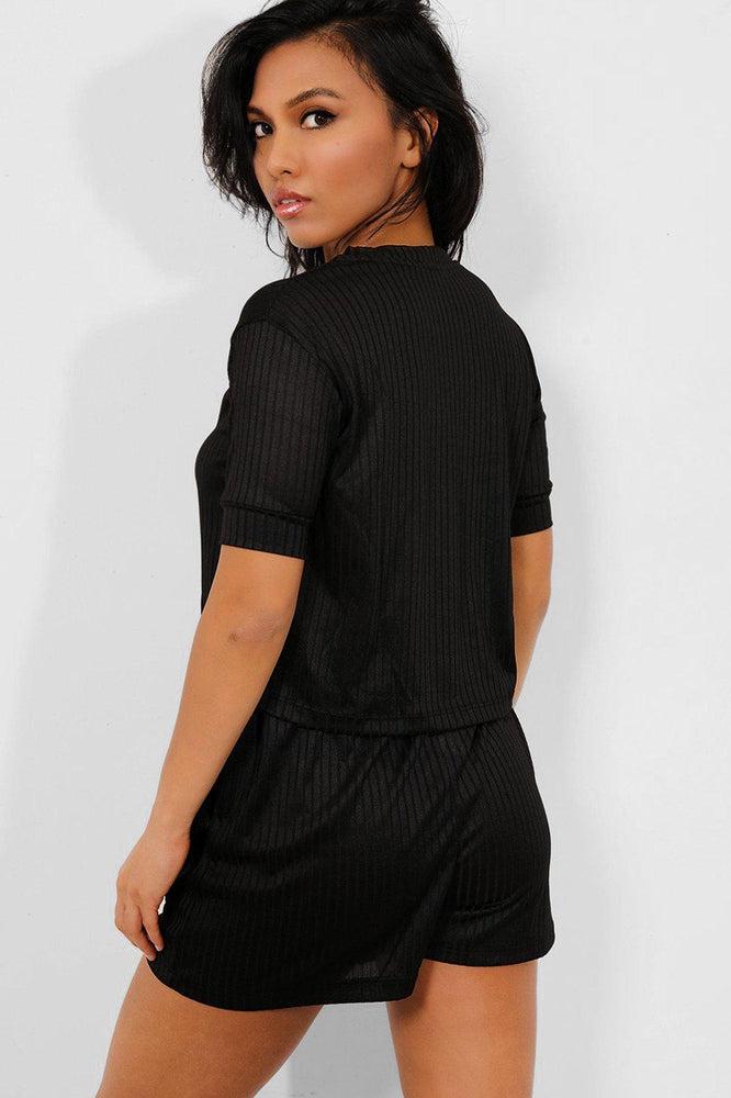 Black Ribbed Shorts And Tee Set