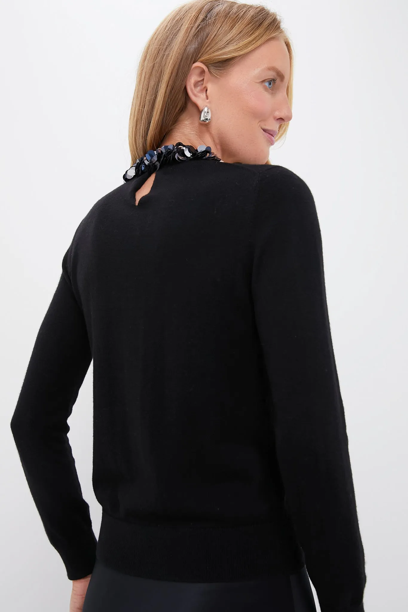 Black Sequin Trim Lina Sweater