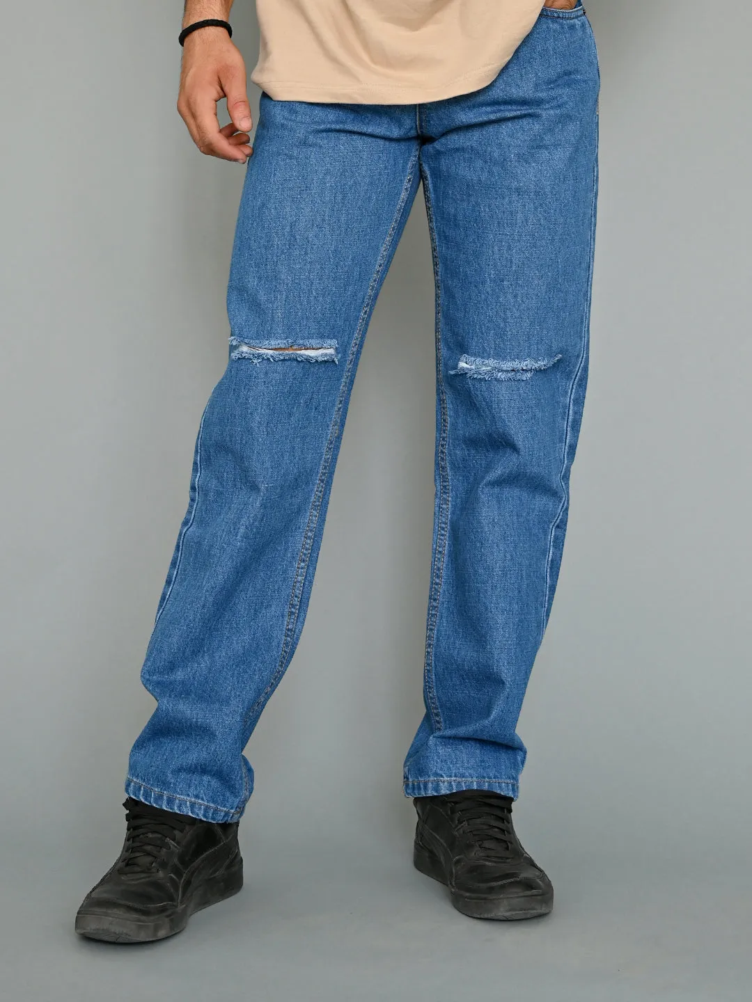 Blue Knee Cut Mens Jeans