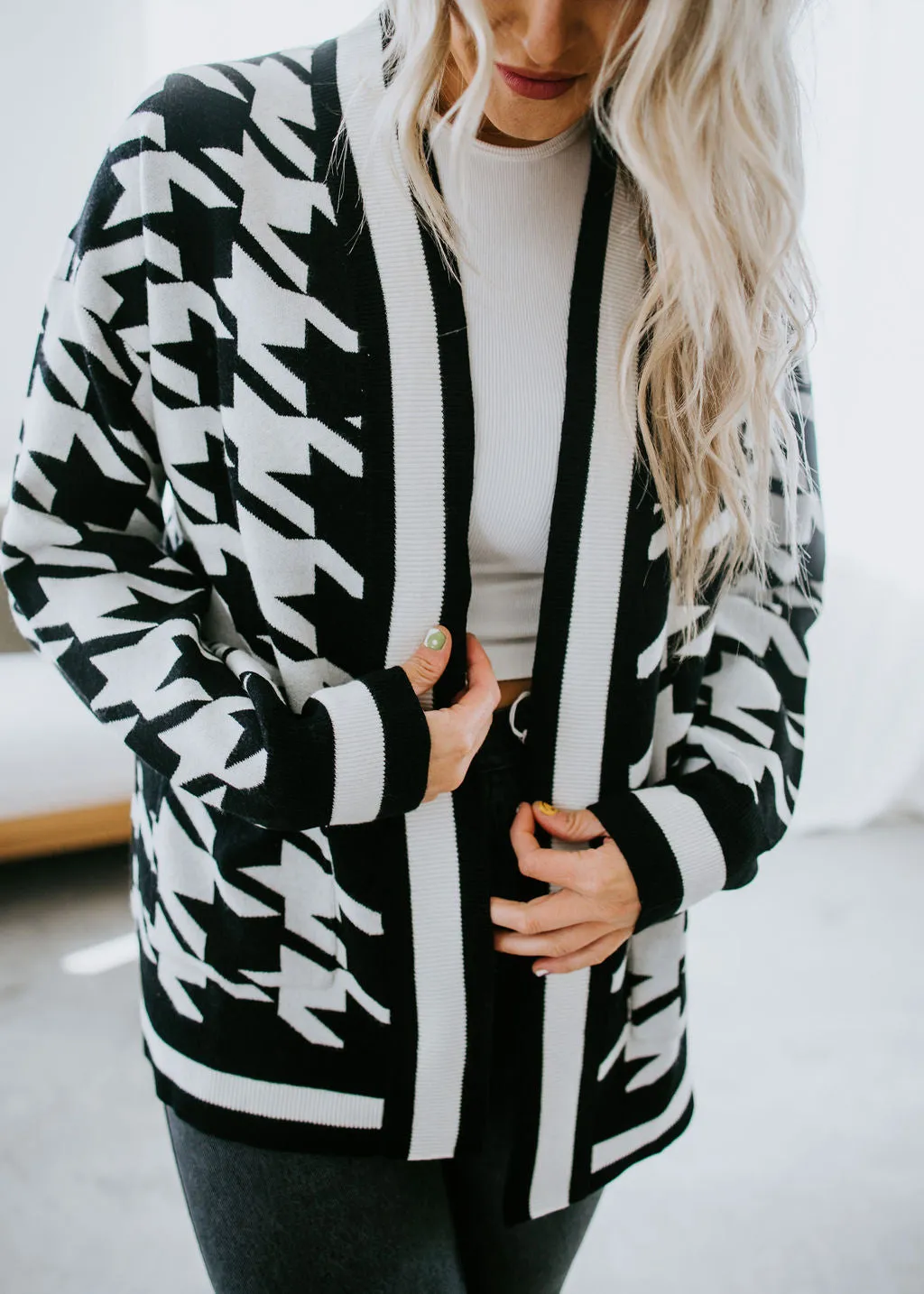 Brynn Houndstooth Knit Cardigan