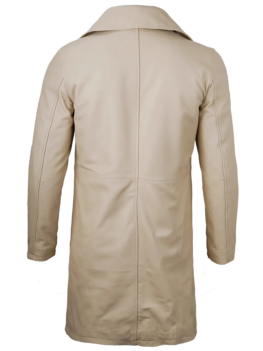 Bryson Beige Real Leather 3/4 Length Car Coat