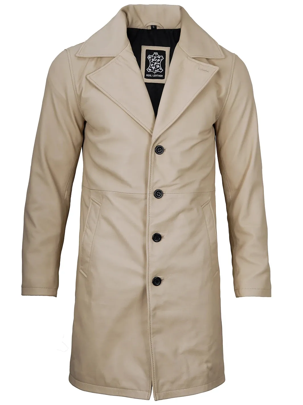 Bryson Beige Real Leather 3/4 Length Car Coat