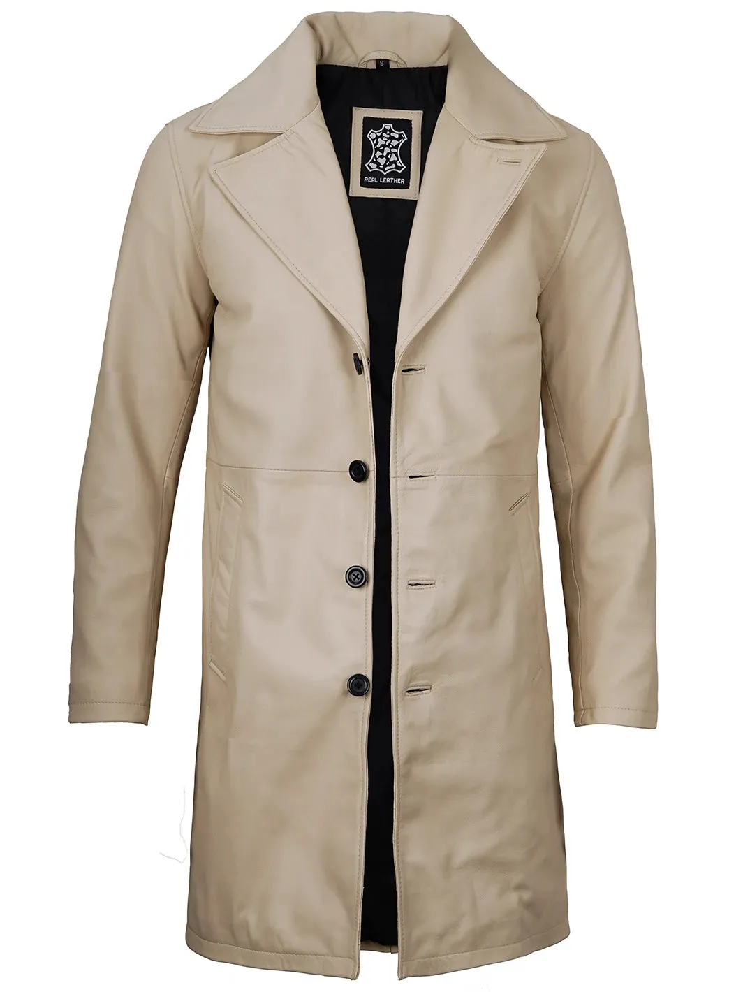 Bryson Beige Real Leather 3/4 Length Car Coat