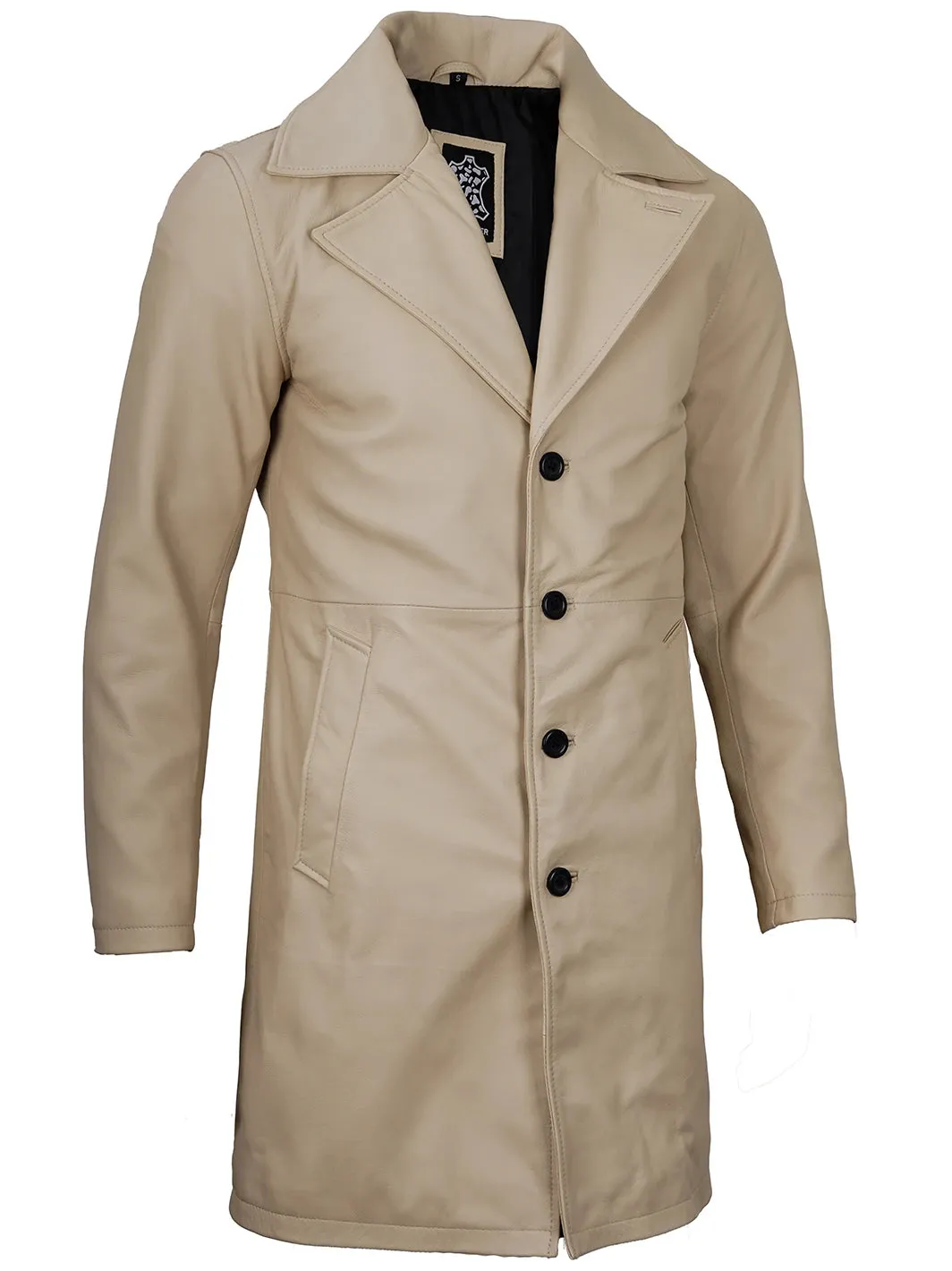 Bryson Beige Real Leather 3/4 Length Car Coat