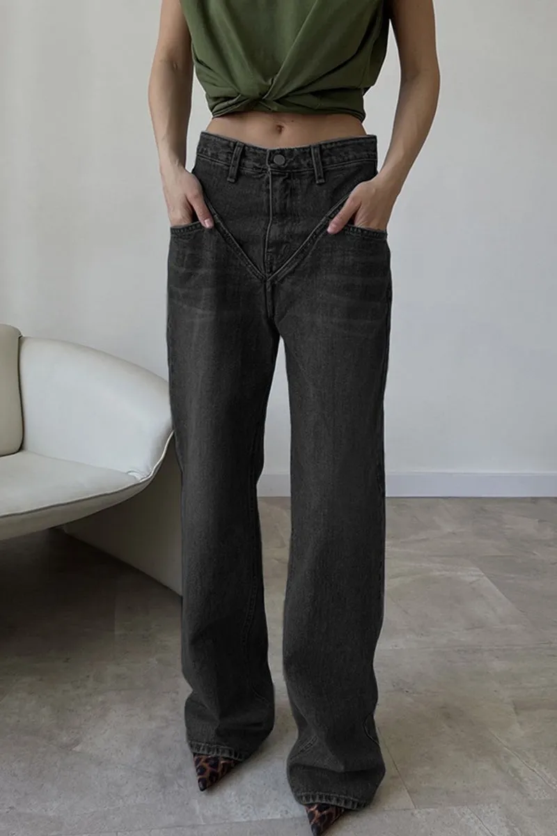 Casual Vintage Solid Patchwork High Waist Denim Jeans