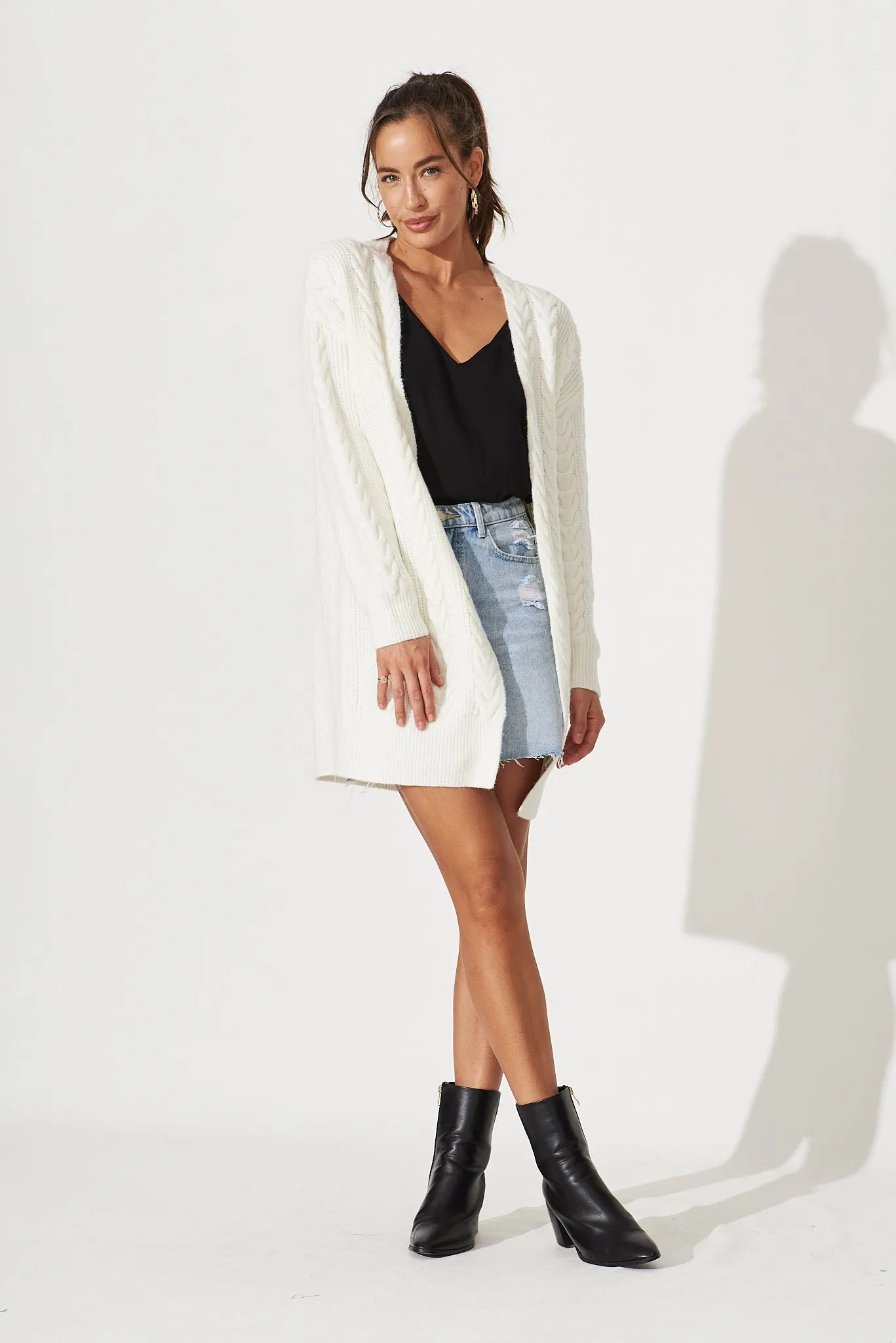 Cebu Knit Cardigan In Cream Wool Blend