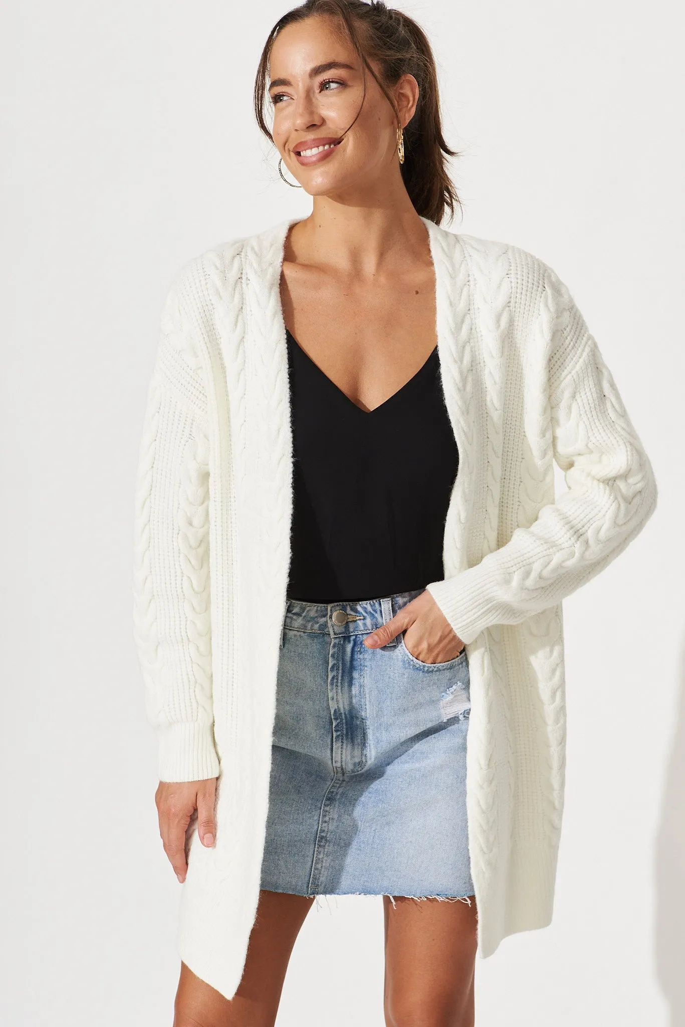 Cebu Knit Cardigan In Cream Wool Blend