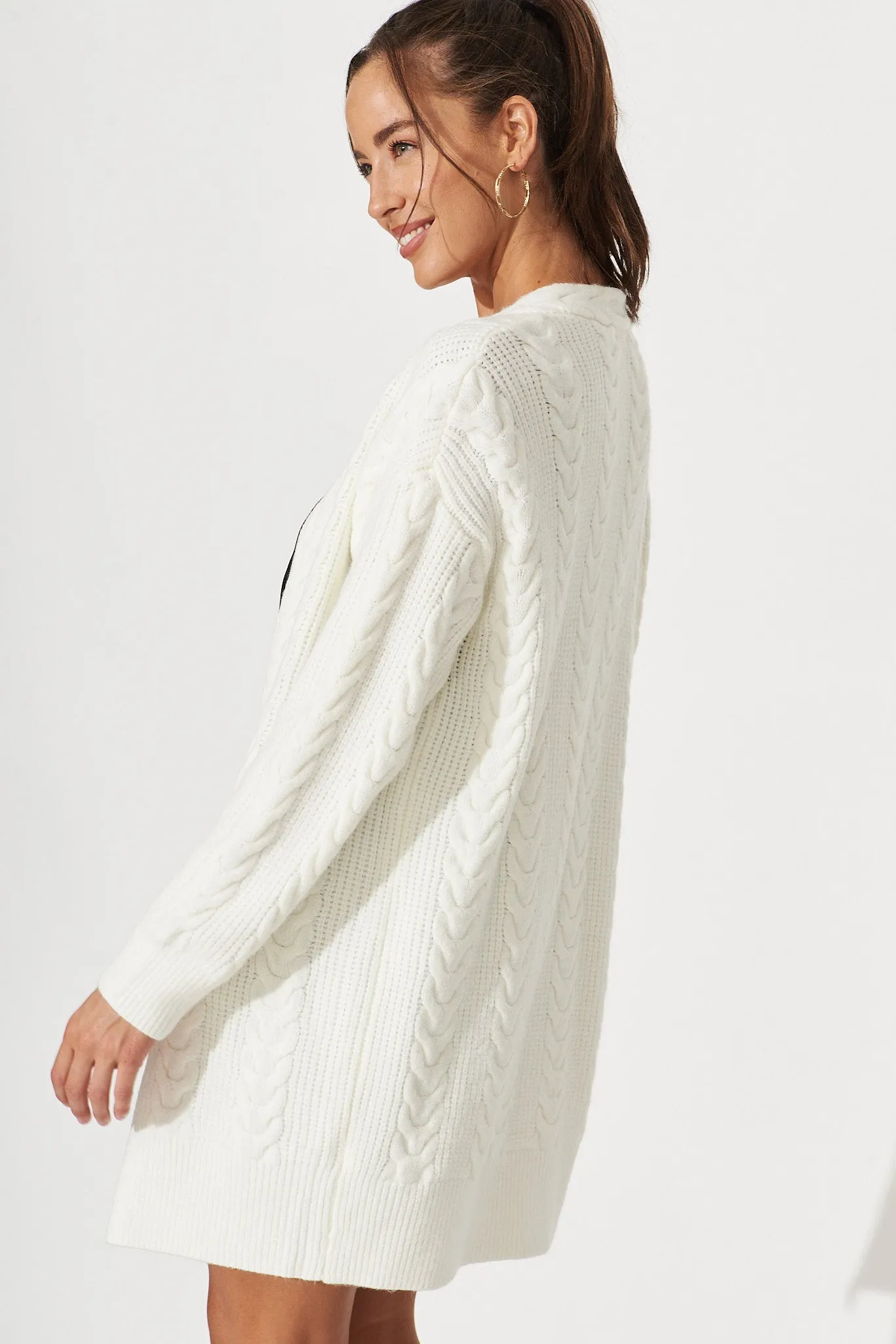 Cebu Knit Cardigan In Cream Wool Blend