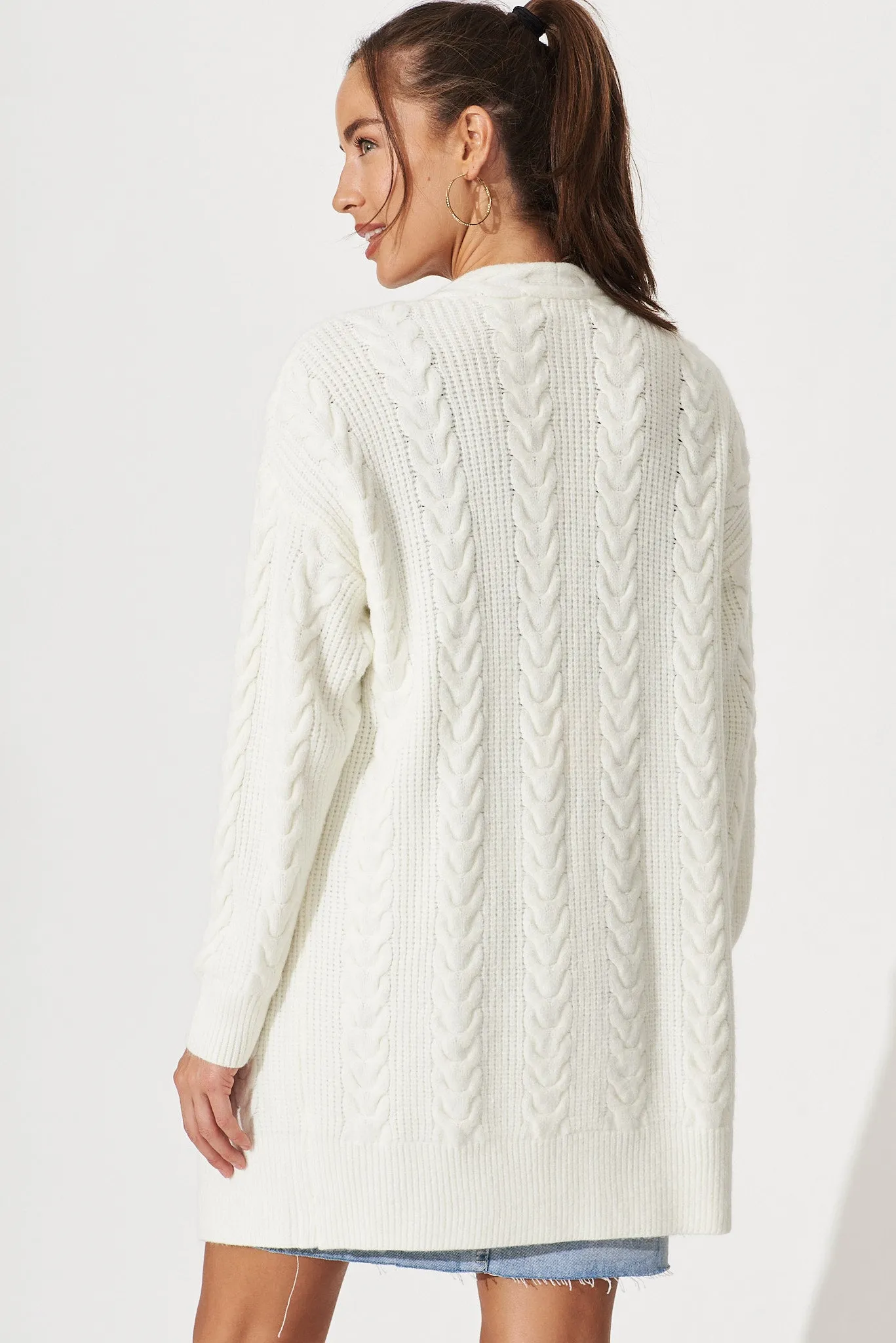 Cebu Knit Cardigan In Cream Wool Blend