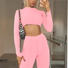 Chain Crop Top And Pants Outfit Sexy Tracksuit Set