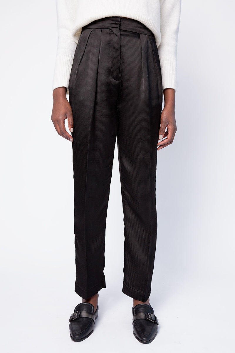 Cloquet Satin High Waist Pant in Nero