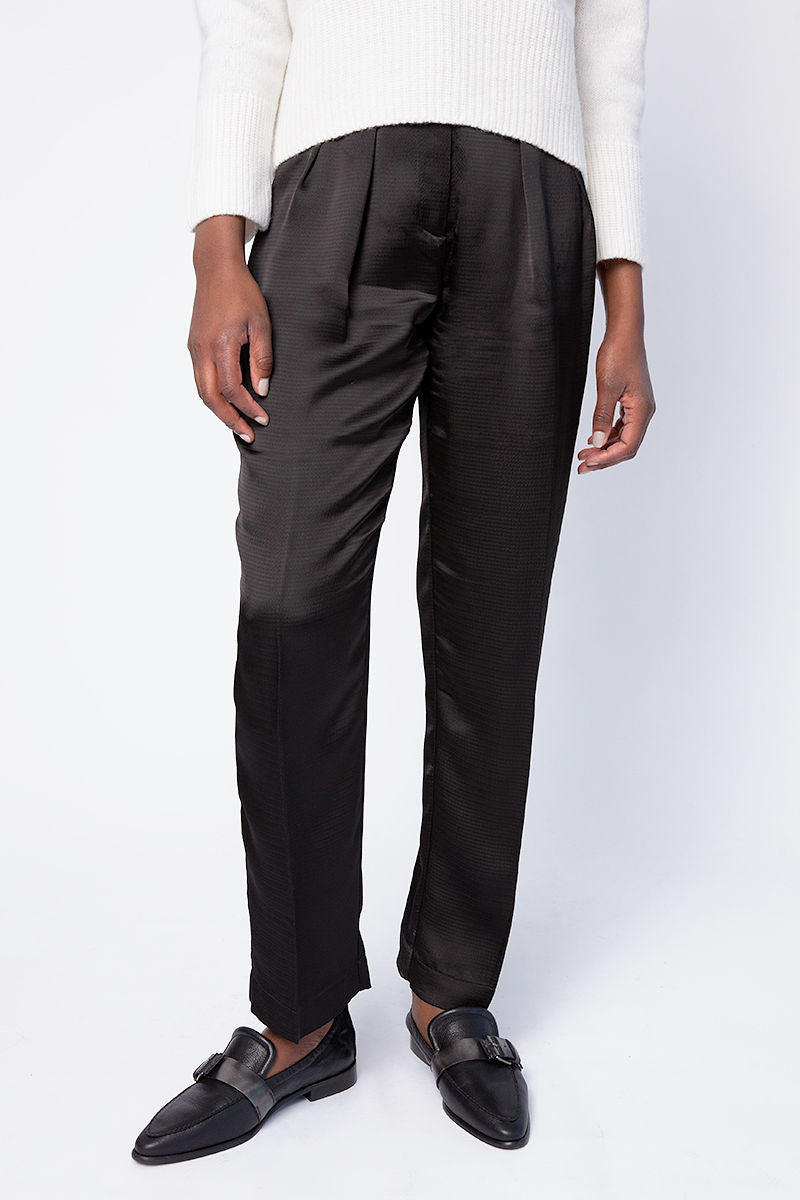 Cloquet Satin High Waist Pant in Nero