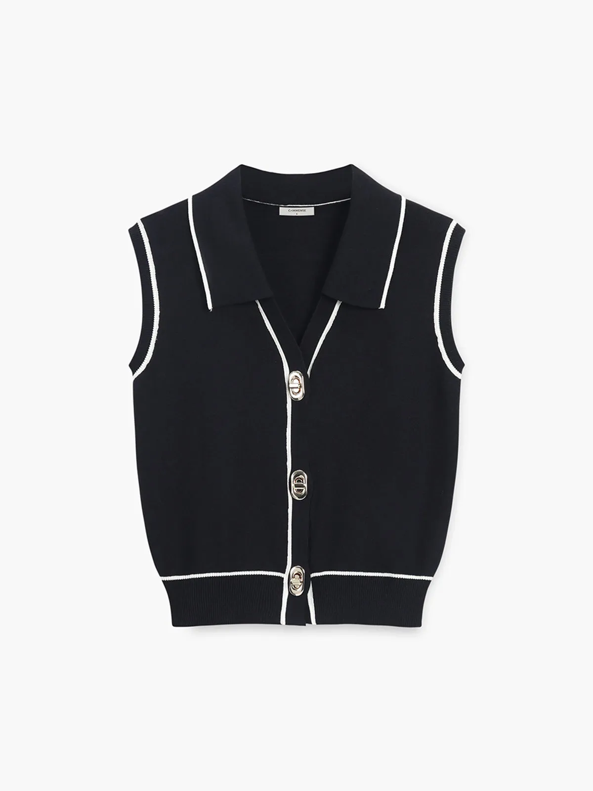 Contrast Trim Lapel Sweater Vest