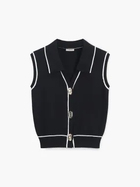 Contrast Trim Lapel Sweater Vest