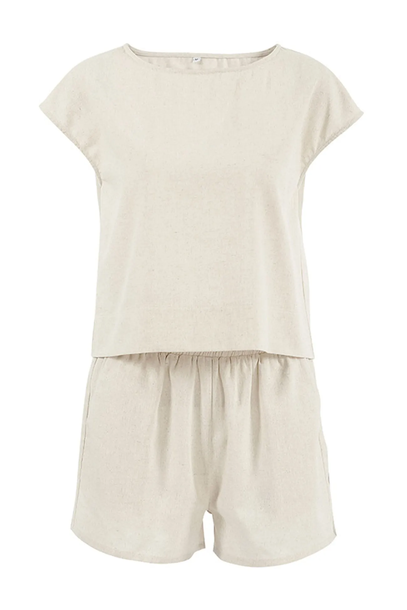 Cotton Linen Cap Sleeve Shorts Two Piece Set