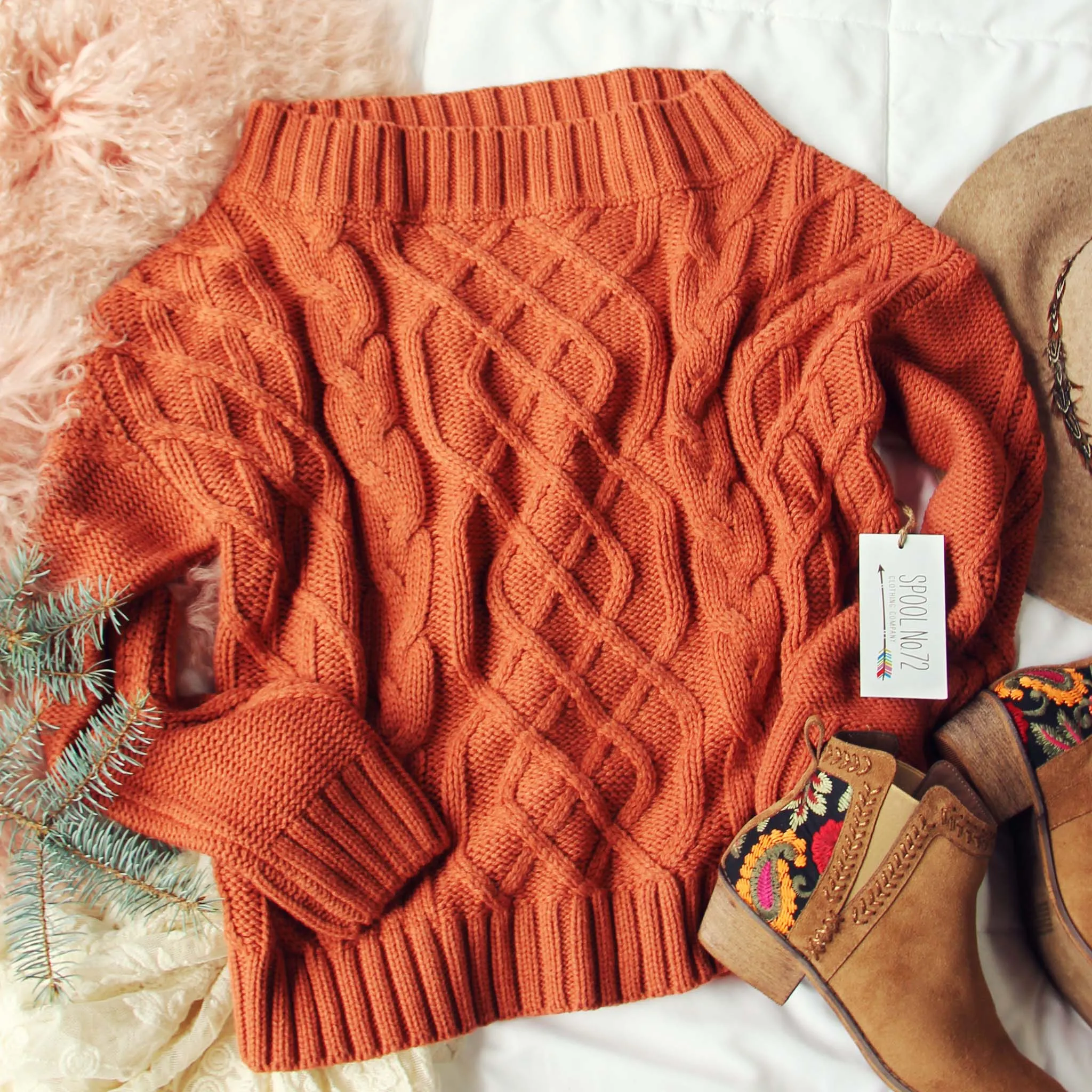 Cozy Cable Sweater in Rust