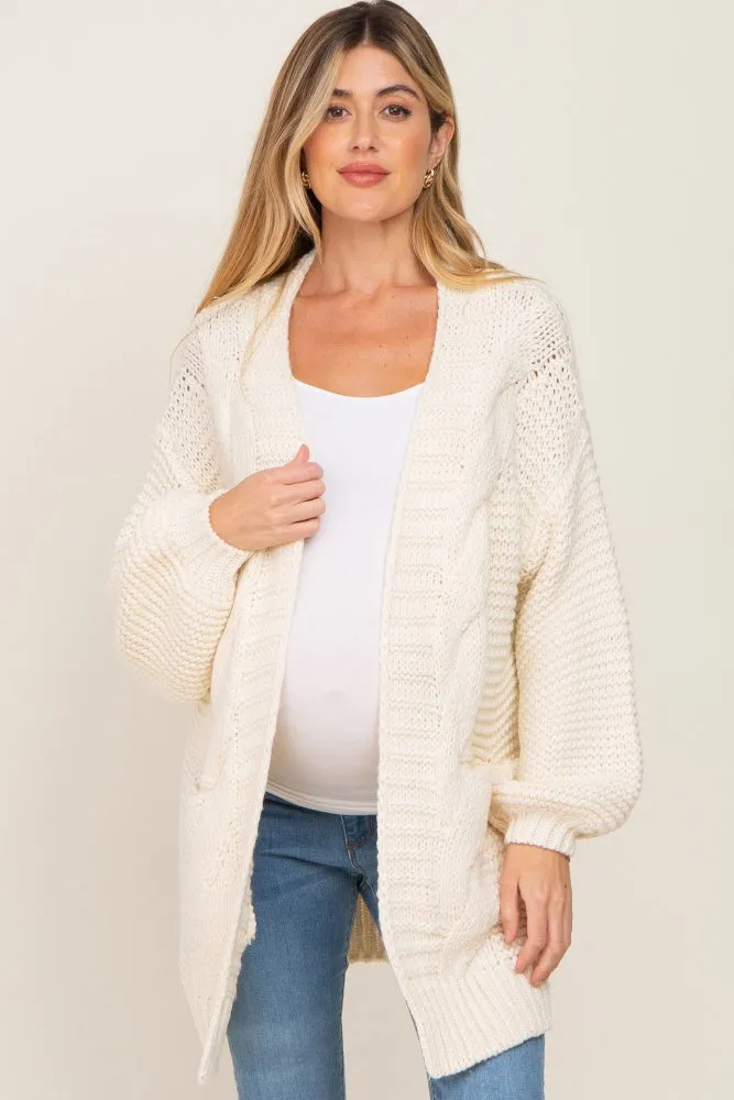 Cream Cable Knit Front Pocket Maternity Cardigan