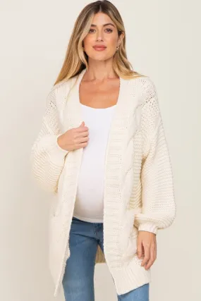 Cream Cable Knit Front Pocket Maternity Cardigan