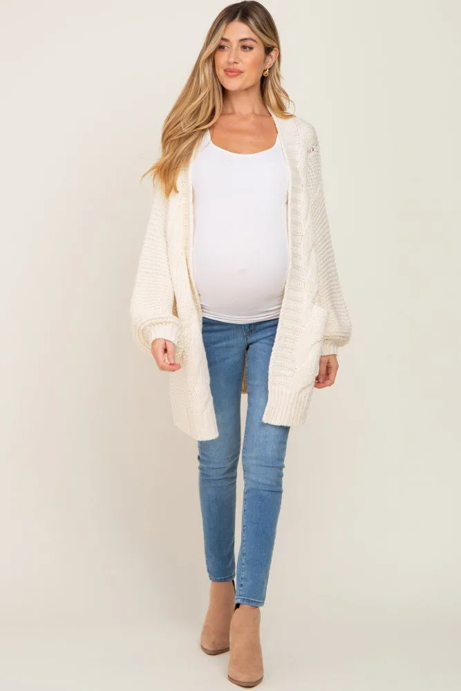 Cream Cable Knit Front Pocket Maternity Cardigan