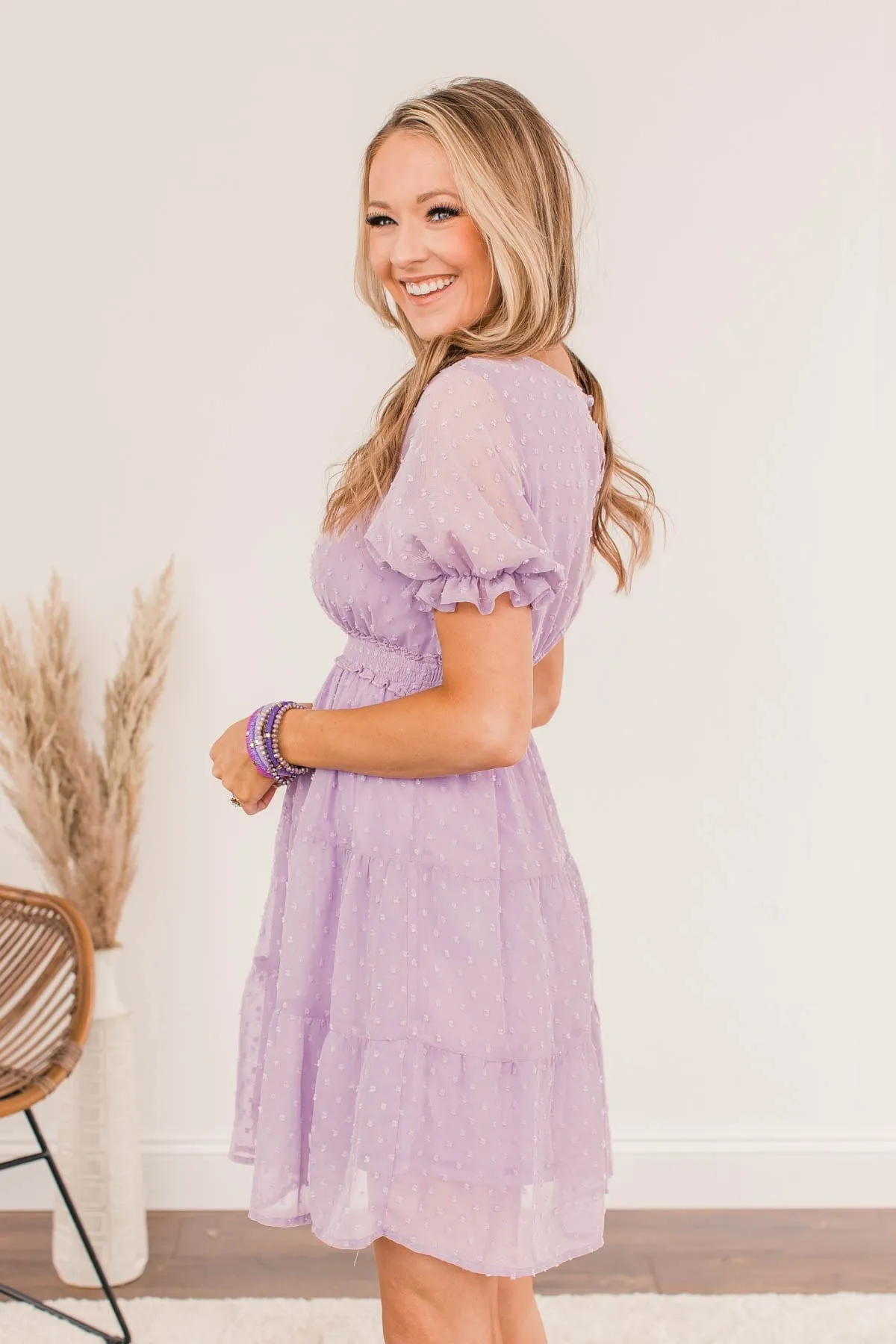 Easter Egg Hunts Swiss Dot Dress- Lilac