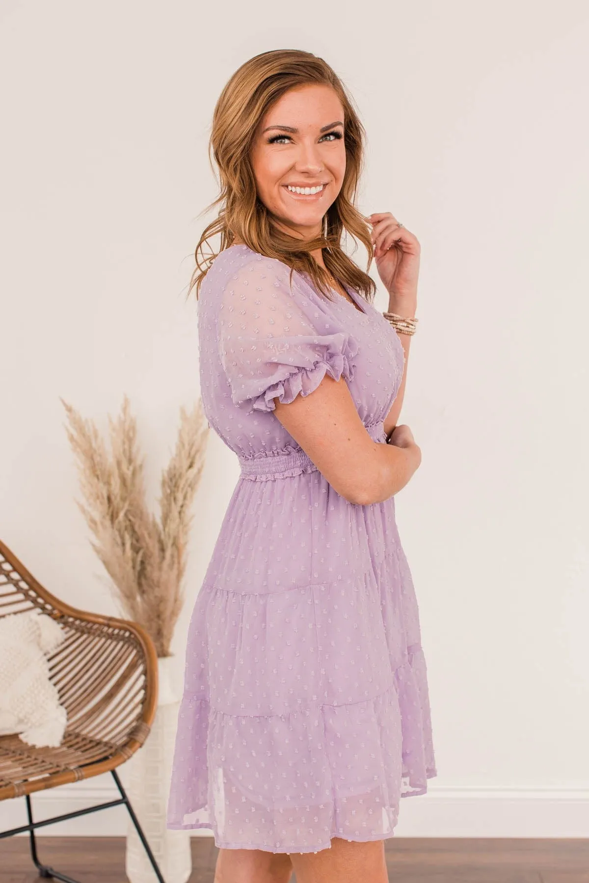 Easter Egg Hunts Swiss Dot Dress- Lilac