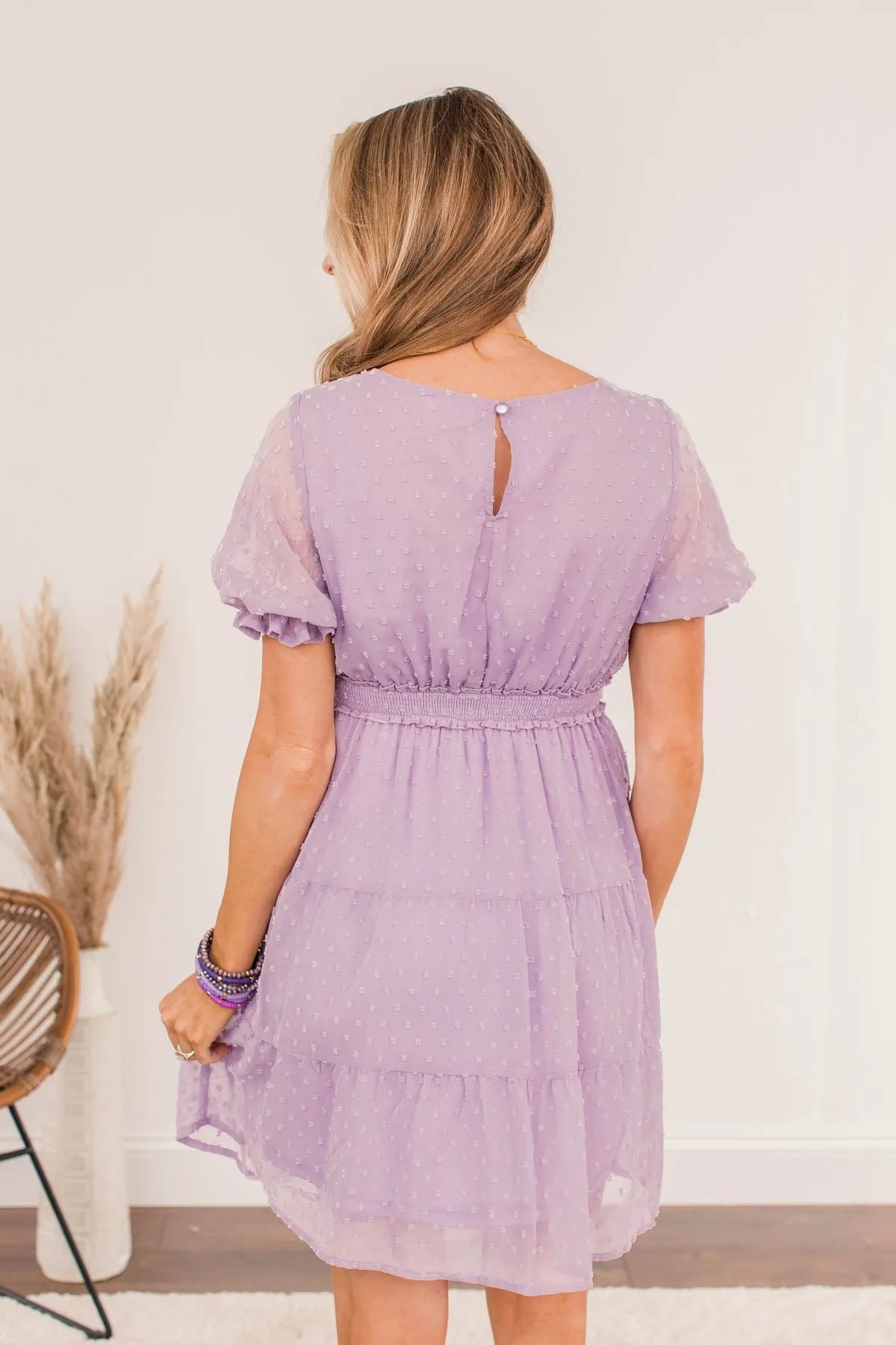 Easter Egg Hunts Swiss Dot Dress- Lilac