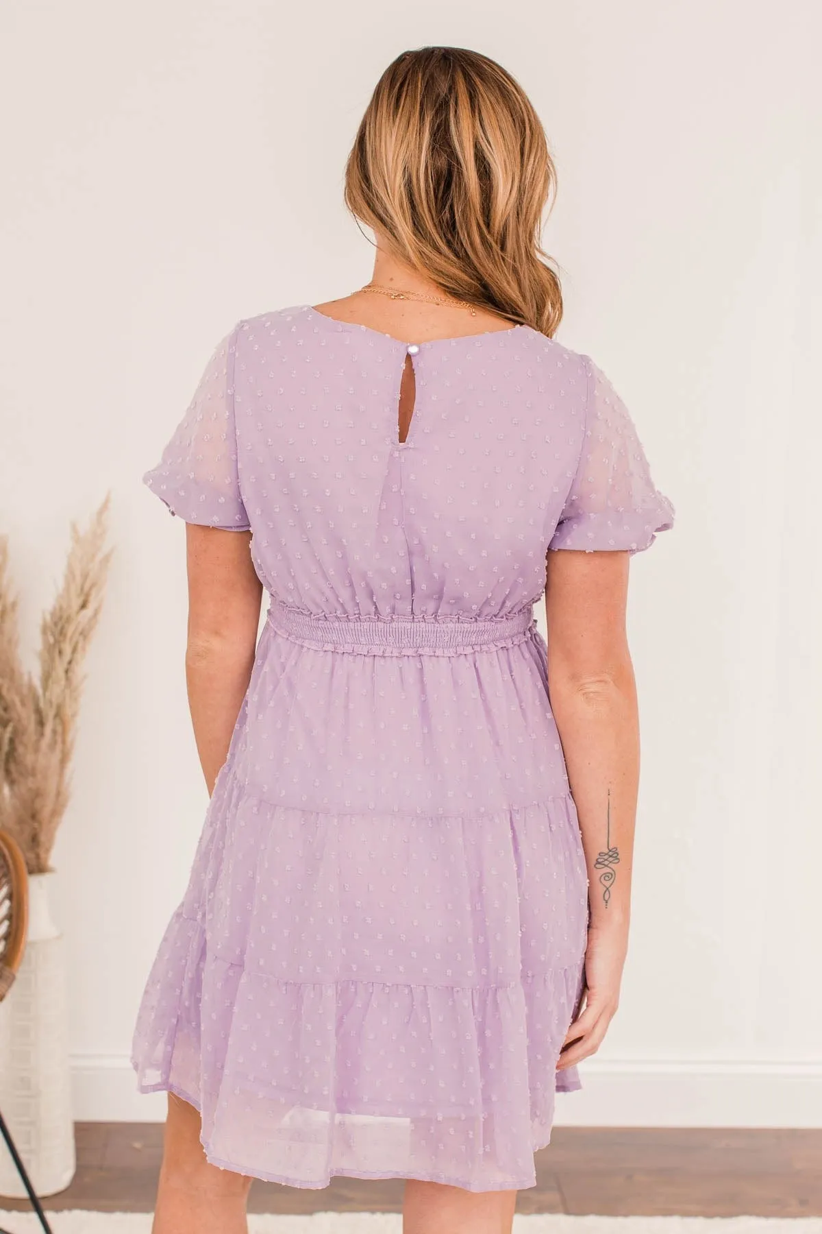 Easter Egg Hunts Swiss Dot Dress- Lilac