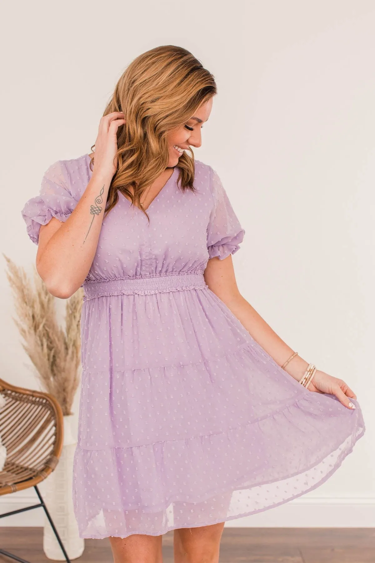 Easter Egg Hunts Swiss Dot Dress- Lilac