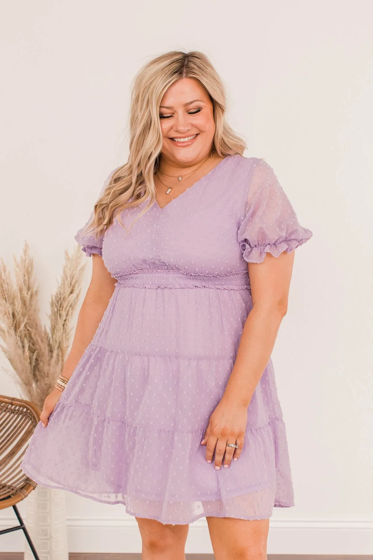 Easter Egg Hunts Swiss Dot Dress- Lilac