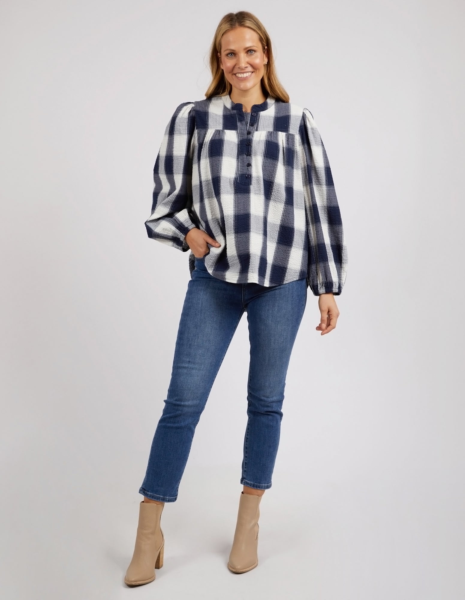 Elm Cedar Check Blouse - Navy Check