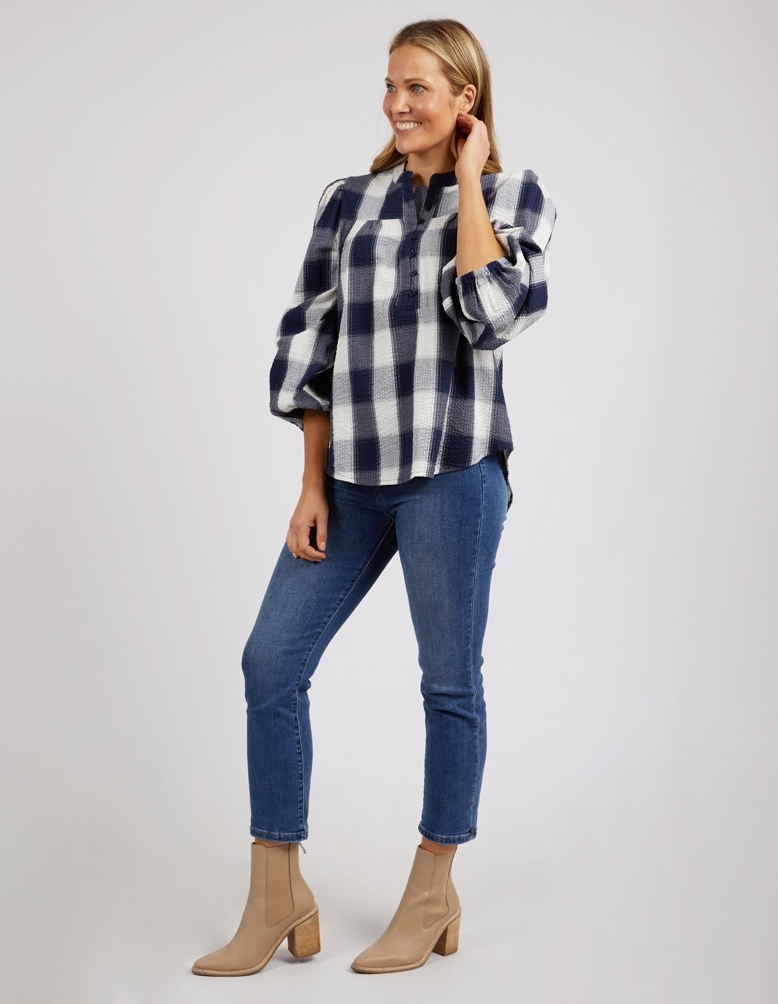 Elm Cedar Check Blouse - Navy Check